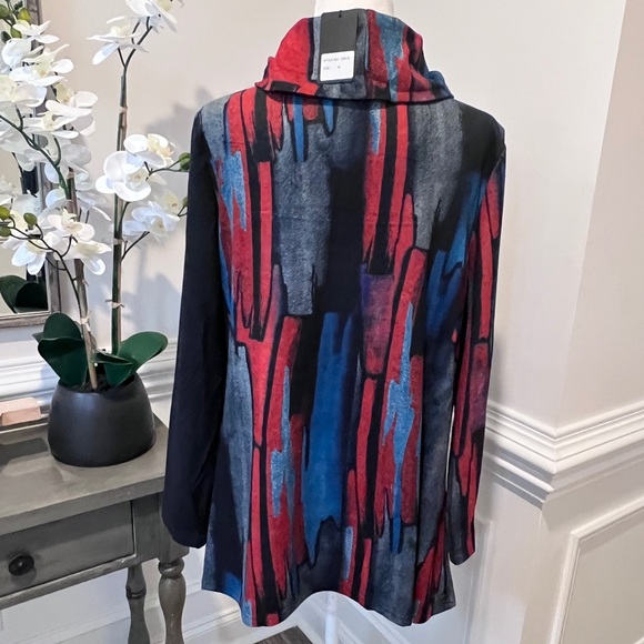 NWT Radzoli Multicolor Asymmetrical Hem Cowel Neck Lightweight Knit Tunic XL - Picture 5 of 16